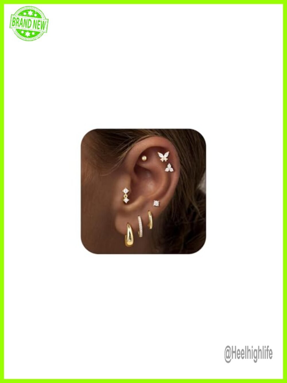 14K Gold Plated Hypoallergenic Hoop & Stud Earrings Set